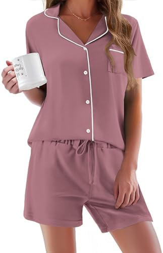 Ekouaer Pajamas Set for Women Short Sleeve Sleepwear Button Down Pjs Soft 2 Piece Lounge Sets XS-... | Amazon (US)