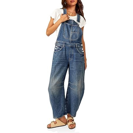loveimgs Women Y2k Baggy Barrel Jeans Overalls Wide Leg Denim Pants Bib Overalls Jumpsuit Boyfrie... | Amazon (US)