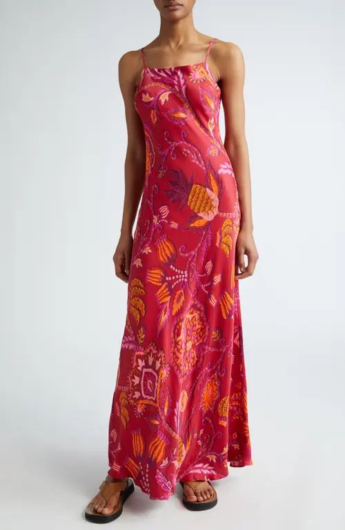 FARM Rio Sunset Tapestry Satin Maxi Slipdress in Sunset Tapestry Pink at Nordstrom, Size X-Large | Nordstrom