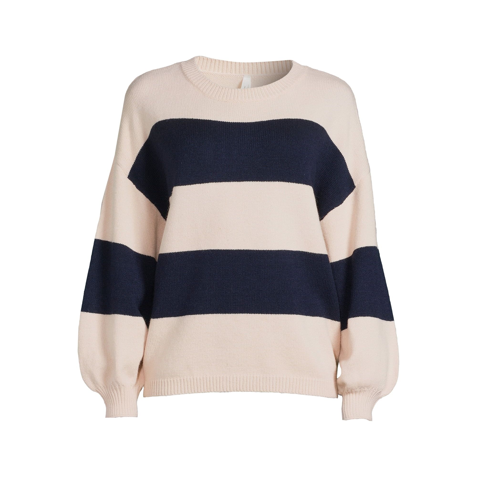 Dreamers By Debut Women's Striped Sweater with Long Puff Sleeves, Mid-Weight - Walmart.com | Walmart (US)