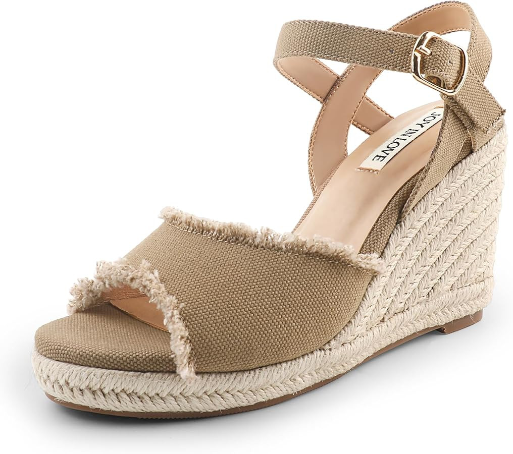 JOY IN LOVE Platform Wedge Sandals for Women 4IN Espadrille Wedge Heels Ankle Strap Sandals | Amazon (US)