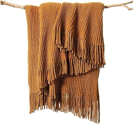 lifein Fall Throw Blanket for Couch-Soft Boho Knitted Farmhouse Chenille Gold Throw,Cozy Knit Sma... | Amazon (US)