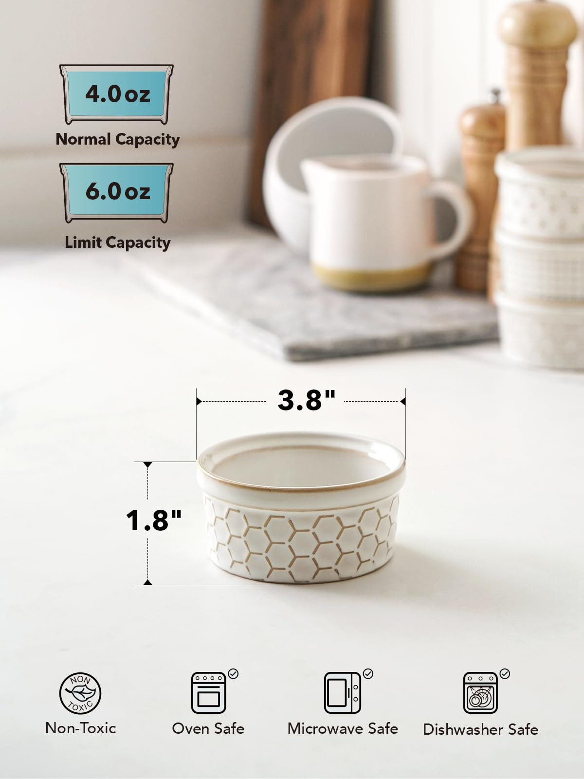 LE TAUCI Ramekins 4 oz Oven Safe for Creme Brulee, Charcuterie Boards Bowls for Souffle, Small Sa... | Amazon (US)