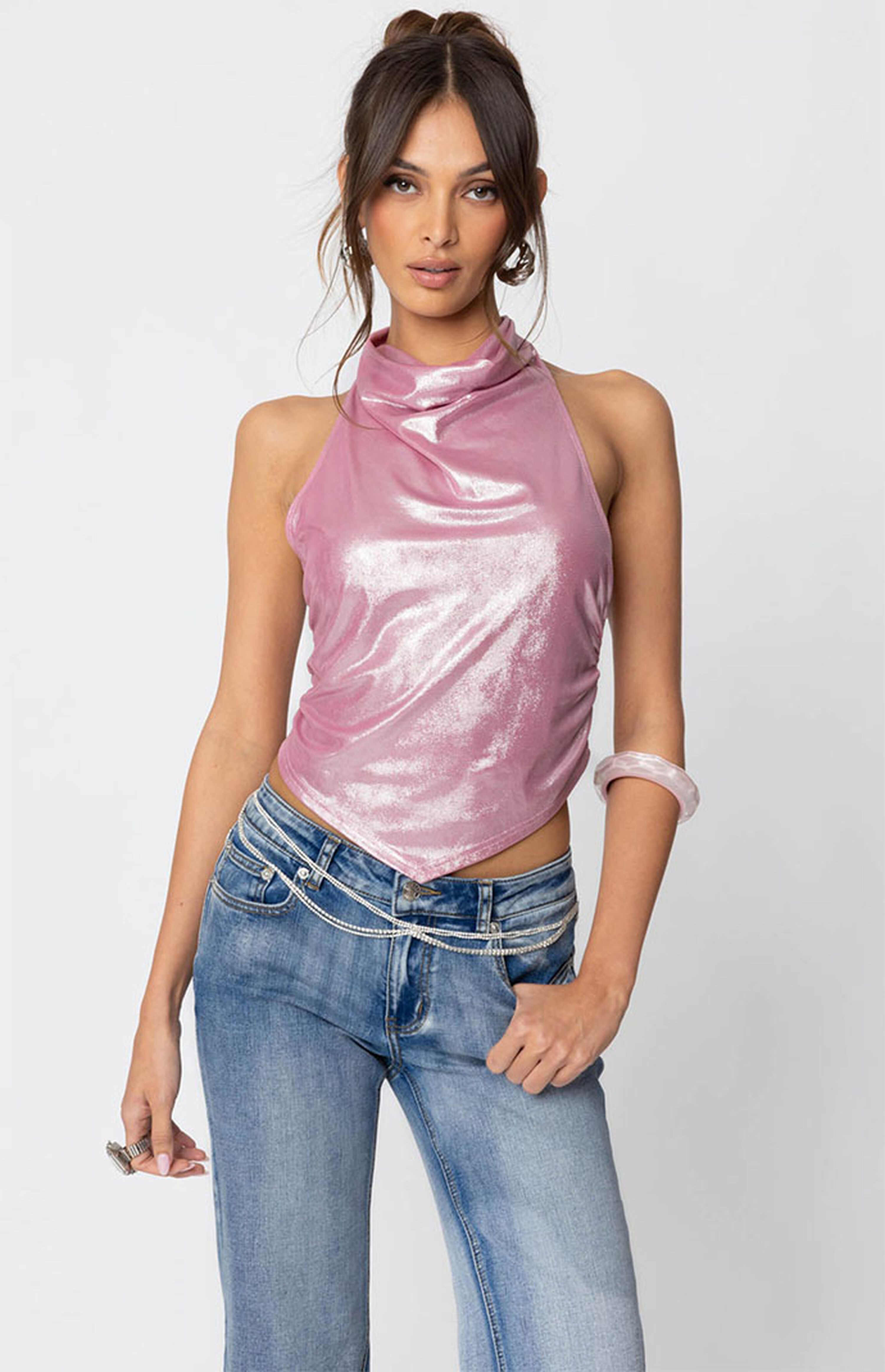 Edikted Shiny Backless Cowl Neck Top | PacSun