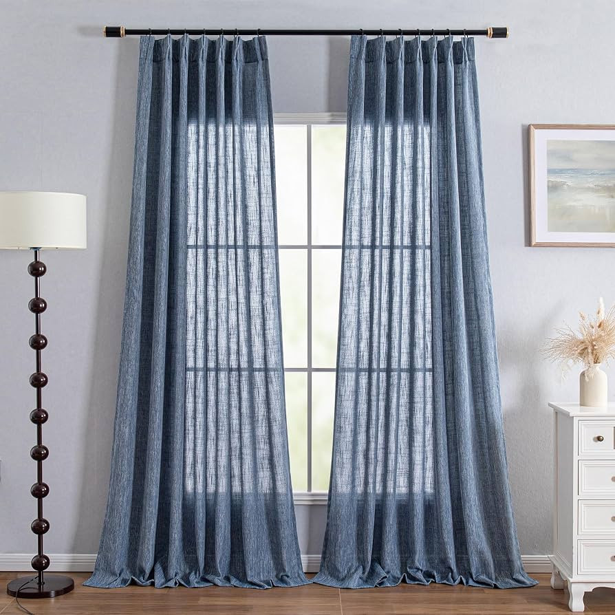 MYSKY HOME Blue Sliding Door Curtains 108 Inches Long, Semi Sheer Soft Cotton Window Draperies Se... | Amazon (US)