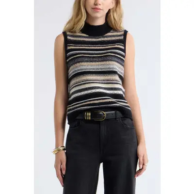 Treasure & Bond Striped Sleeveless Mock Neck Sweater in Neutral Multi Stripe at Nordstrom, Size X-Large | Nordstrom