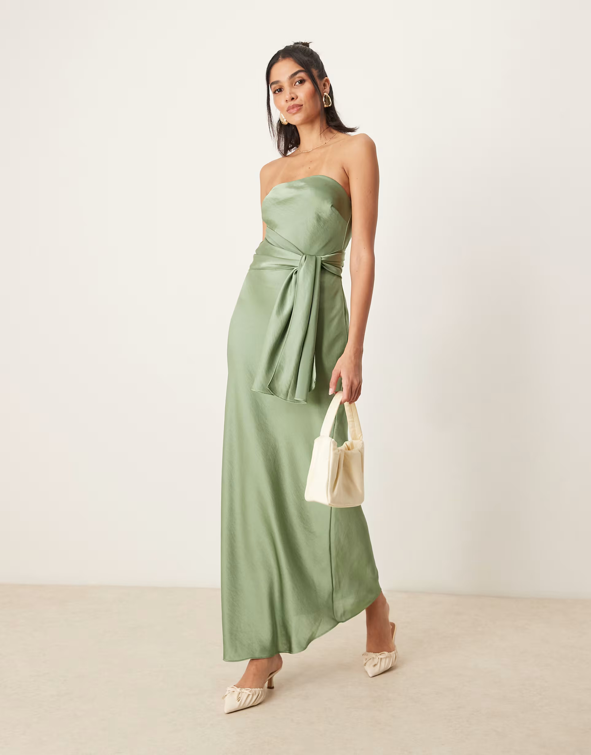 Abercrombie & Fitch strapless tie detail maxi dress in sage | ASOS (Global)
