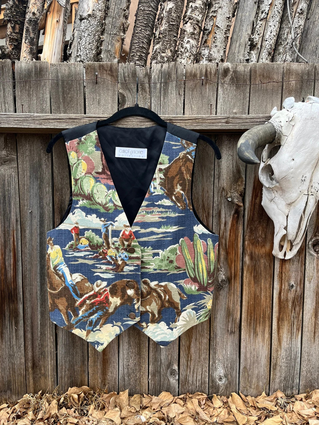90s Vintage Cowboys and Horses Southwestern Novelty Print Vest by Carol Antone Collection M/L - E... | Etsy (US)