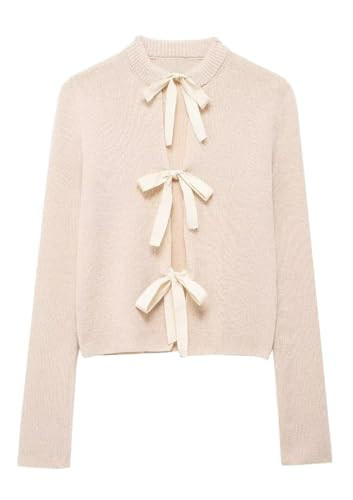 MSBESYOR Bow Tie Cardigan for Women Long Sleeve Open Front Knit Sweaters Tops Lightweight Sweater Y2K Fall Shirts Apricot | Amazon (US)