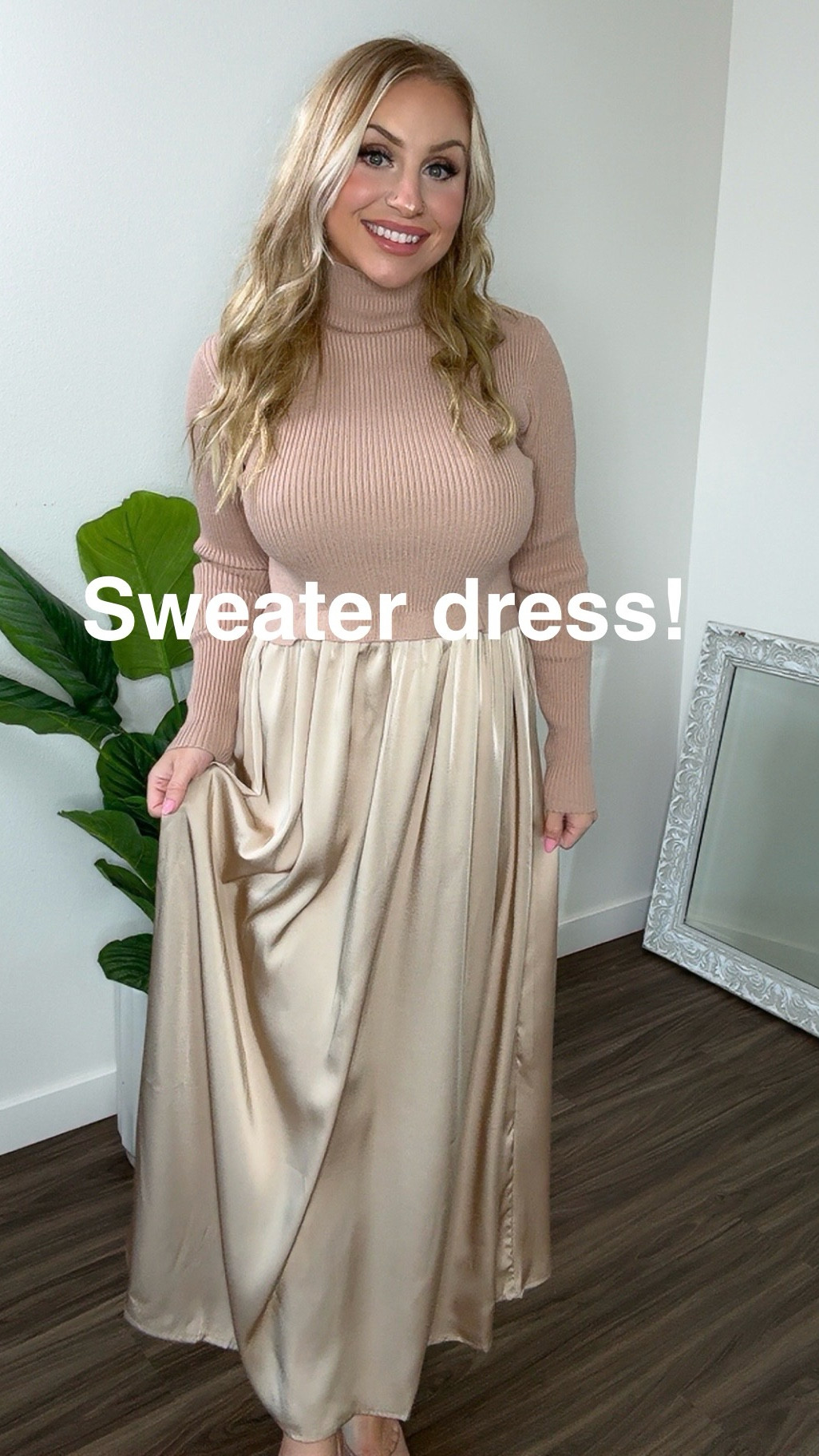 The perfect holiday sweater dress! I’m wearing a size small. I’m 4’11 and 115 lbs. The satin is beautiful!

#LTKSeasonal #LTKPetite #LTKFindsUnder50
