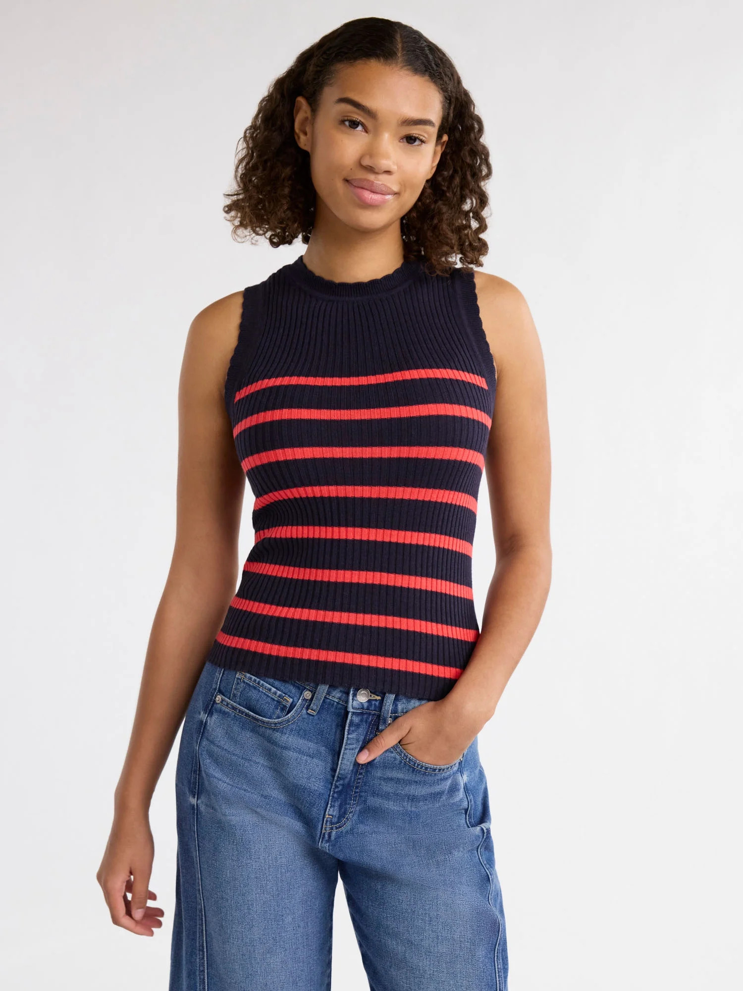 Free Assembly Women’s Scallop Trim Sleeveless Sweater, Lightweight, Sizes XS-XXXL | Walmart (US)