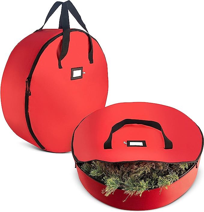 Zober 2-Pack Christmas Wreath Storage Bag 24" - Artificial Wreaths, Durable Handles, Dual Zipper ... | Amazon (US)