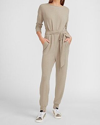 Cozy Belted Long Sleeve Lounge Jumpsuit | Express