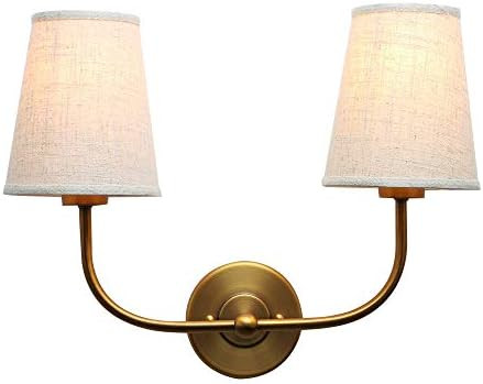 Permo Vintage Double Sconce Antique 2-Lights with Flared Funnel Linen Beige Fabric Shade | Amazon (US)