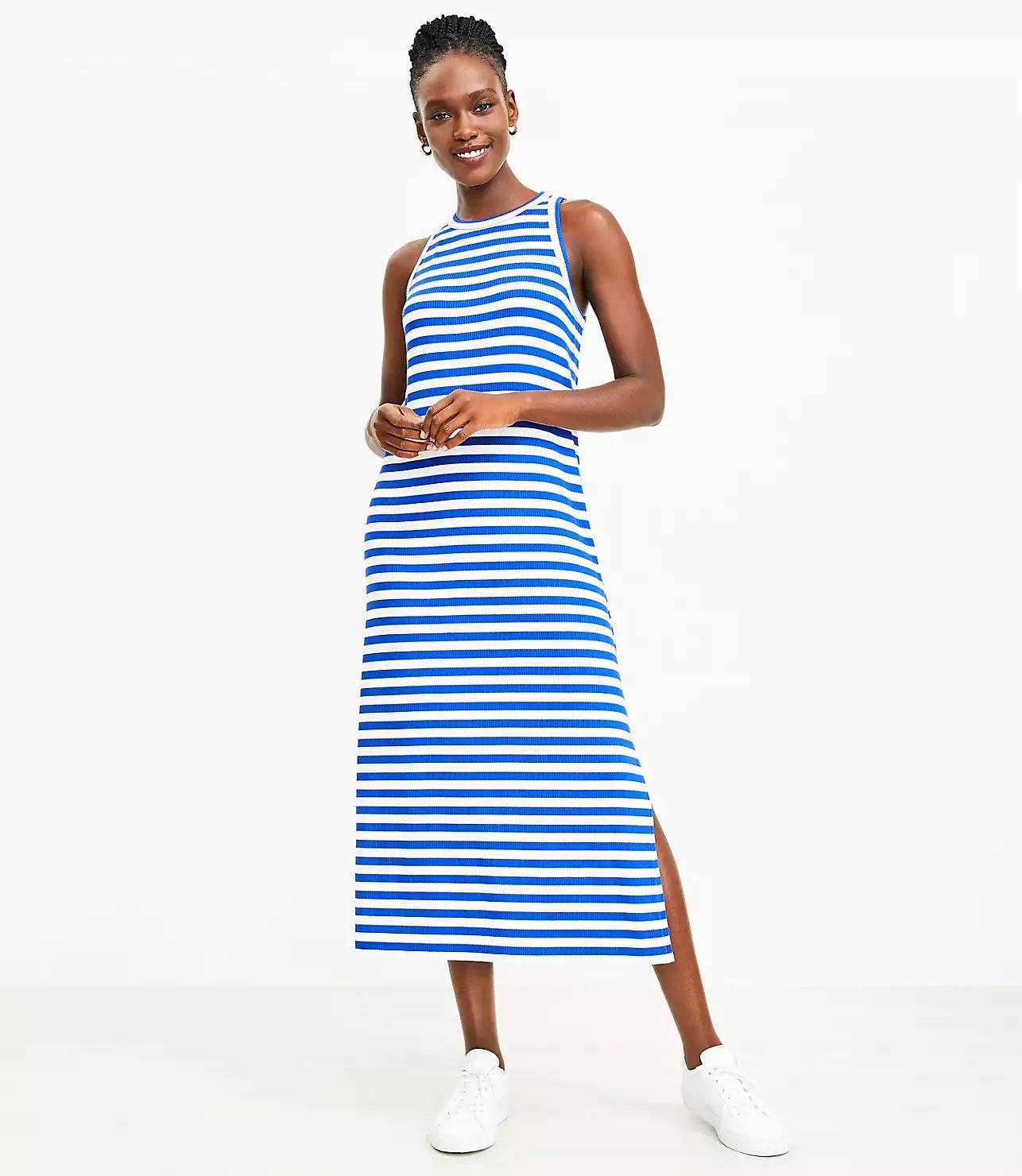 Stripe Ribbed Tank Midi Dress | LOFT