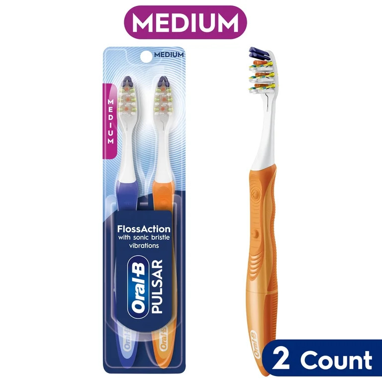 Oral-B Toothbrush Pack, Expert Clean Pulsar Battery Powered Toothbrush, Medium, 2 Count | Walmart (US)