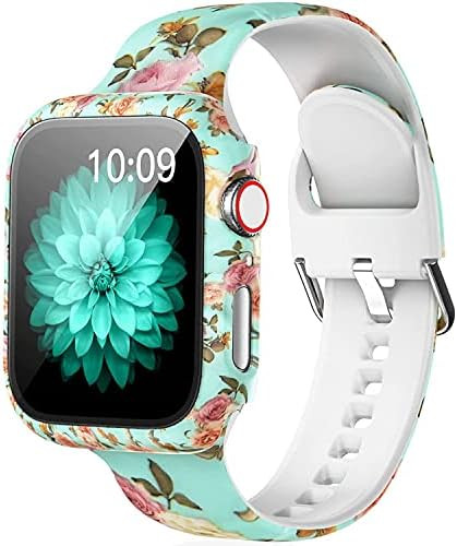 LKEITY Floral Printed Sport Silicone Band Compatible for Apple Watch Bands 38mm 40mm 44mm 42mm, Soft | Amazon (US)