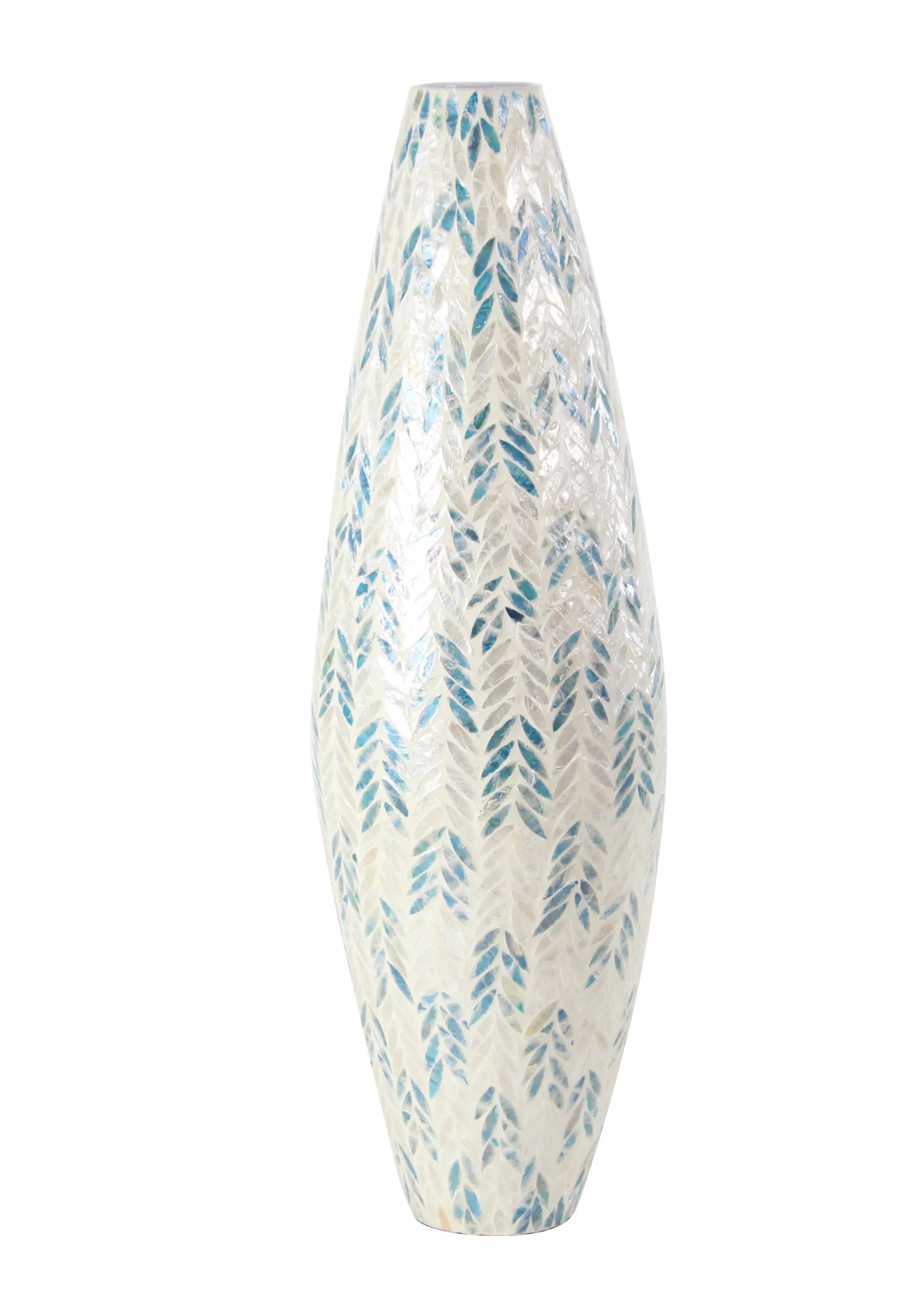 DecMode 33" Handmade Tall Mosaic White Mother of Pearl Vase with Blue Accents | Walmart (US)