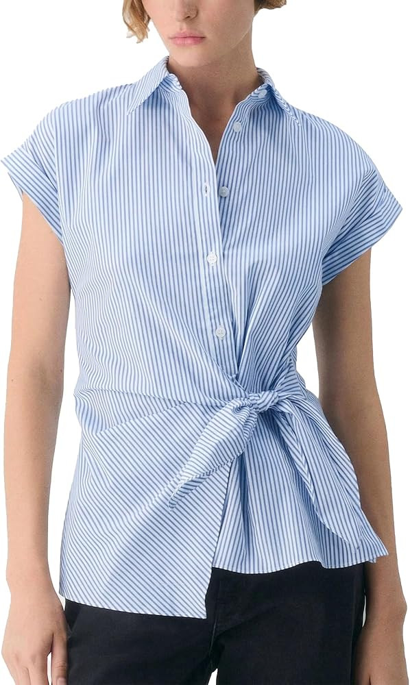 Hixiaohe Womens Sleeveless Button Down Shirts Casual Striped Collared Tank Tops Front Tie Waist O... | Amazon (US)