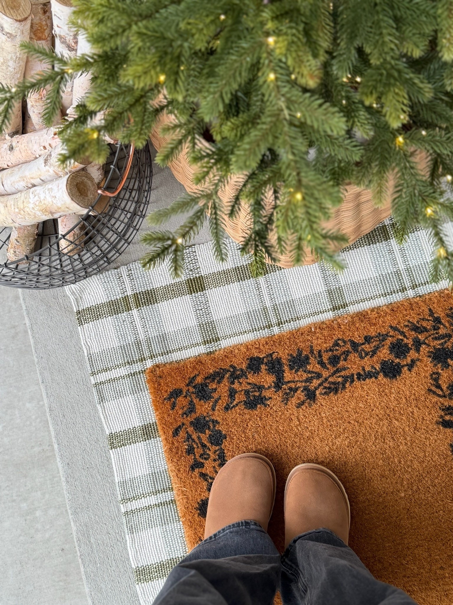 I grabbed this outdoor rug from Walmart earlier this week and it’s perfect for the holidays! The prettiest green, and under $20! I used two for a larger look underneath my doormat. 

#LTKHoliday