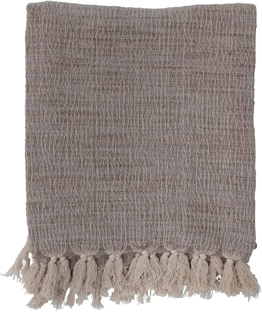 Creative Co-Op Woven Wool Blend Fringe Blanket Throw, Single, Tan | Amazon (US)