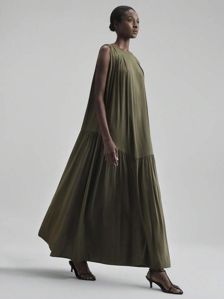 Autumn New Women’s Dress, Elegant Pleated Sleeveless Dress | SHEIN