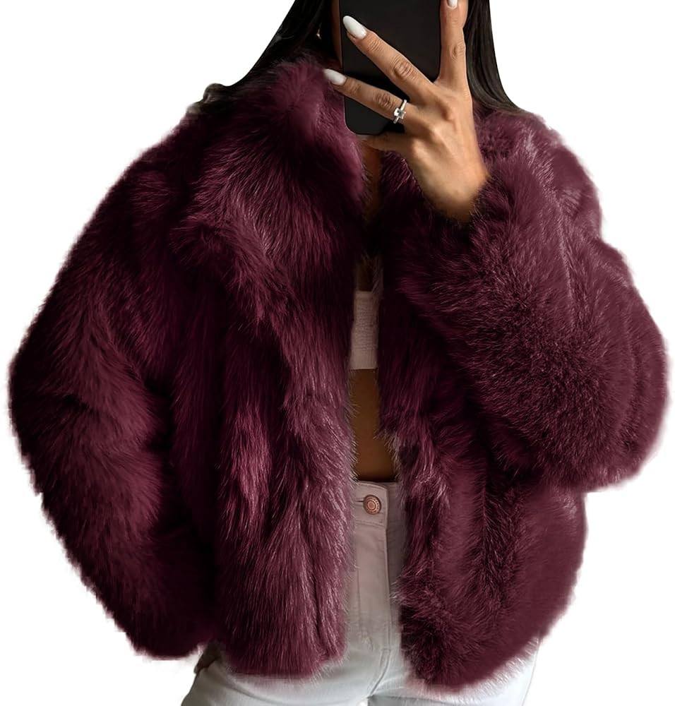 COZYPOIN Womens Faux Fur Jacket Fluffy Fur Coat Cropped Long Sleeve Lapel Button Down Fuzzy Winte... | Amazon (US)