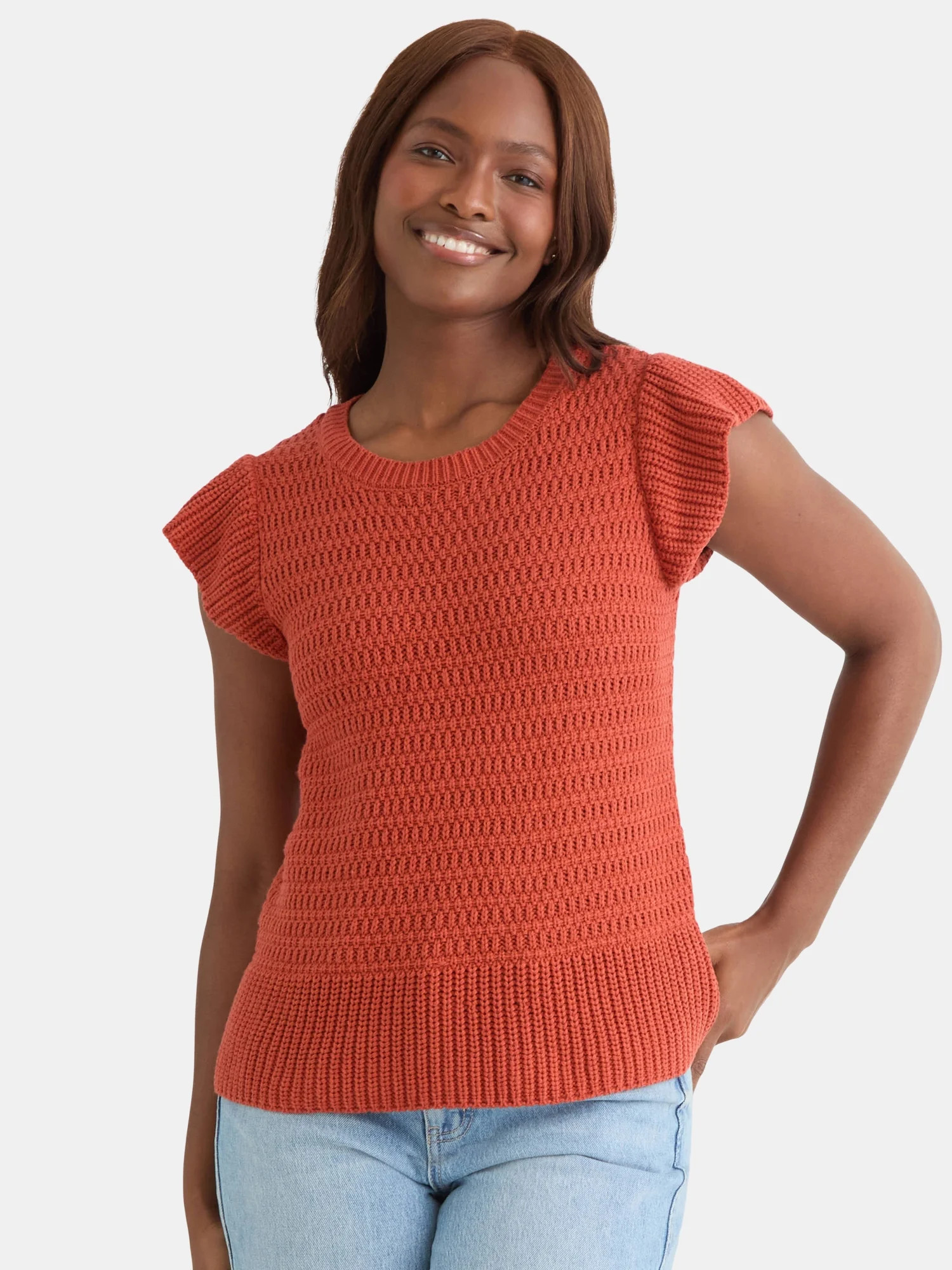 Time and Tru Women's Flutter Sleeve Sweater, Lightweight, Sizes XS-XXXL | Walmart (US)