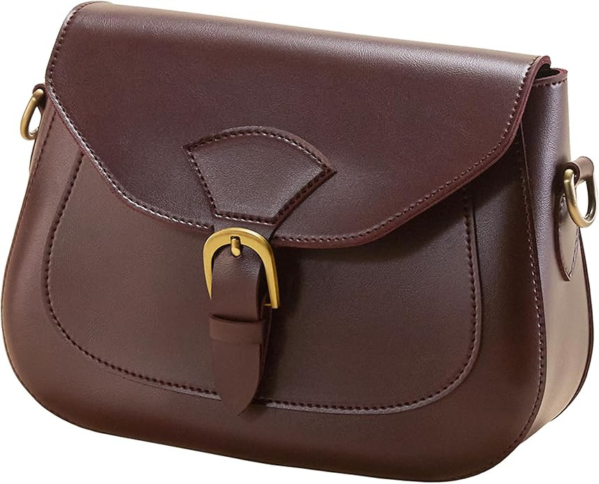 Vintage Crossbody Saddle Bag For Women Vegan Leather Boho Retro Satchel Simple Handbag Faux Leath... | Amazon (US)