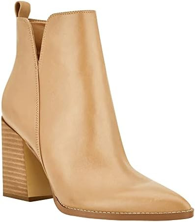 Juliet Holy Women's V Cut Ankle Boots Pointed Toe Stacked Chunky Heel Side Zipper Leather Cutout ... | Amazon (US)