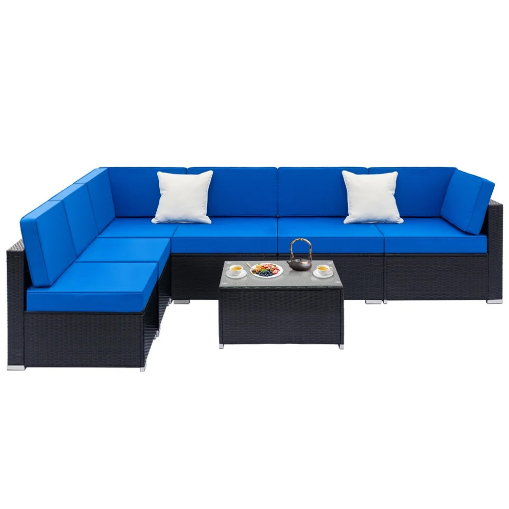 UBesGoo 7-Piece Outdoor Patio Sectional Sofa Set,Black Wicker - Walmart.com | Walmart (US)