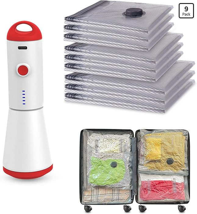 Travel Vacuum Storage Bags with Rechargeable USB Pump, 9 Pack Carry-On Size Compression Packing B... | Amazon (US)