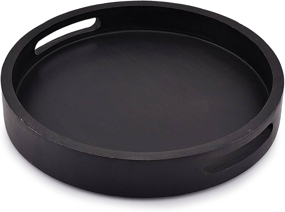 EDHAS Acacia Wood Round Black Serving Tray with Cutout Handle |Home Restaurants Coffee, Food, Bre... | Amazon (US)