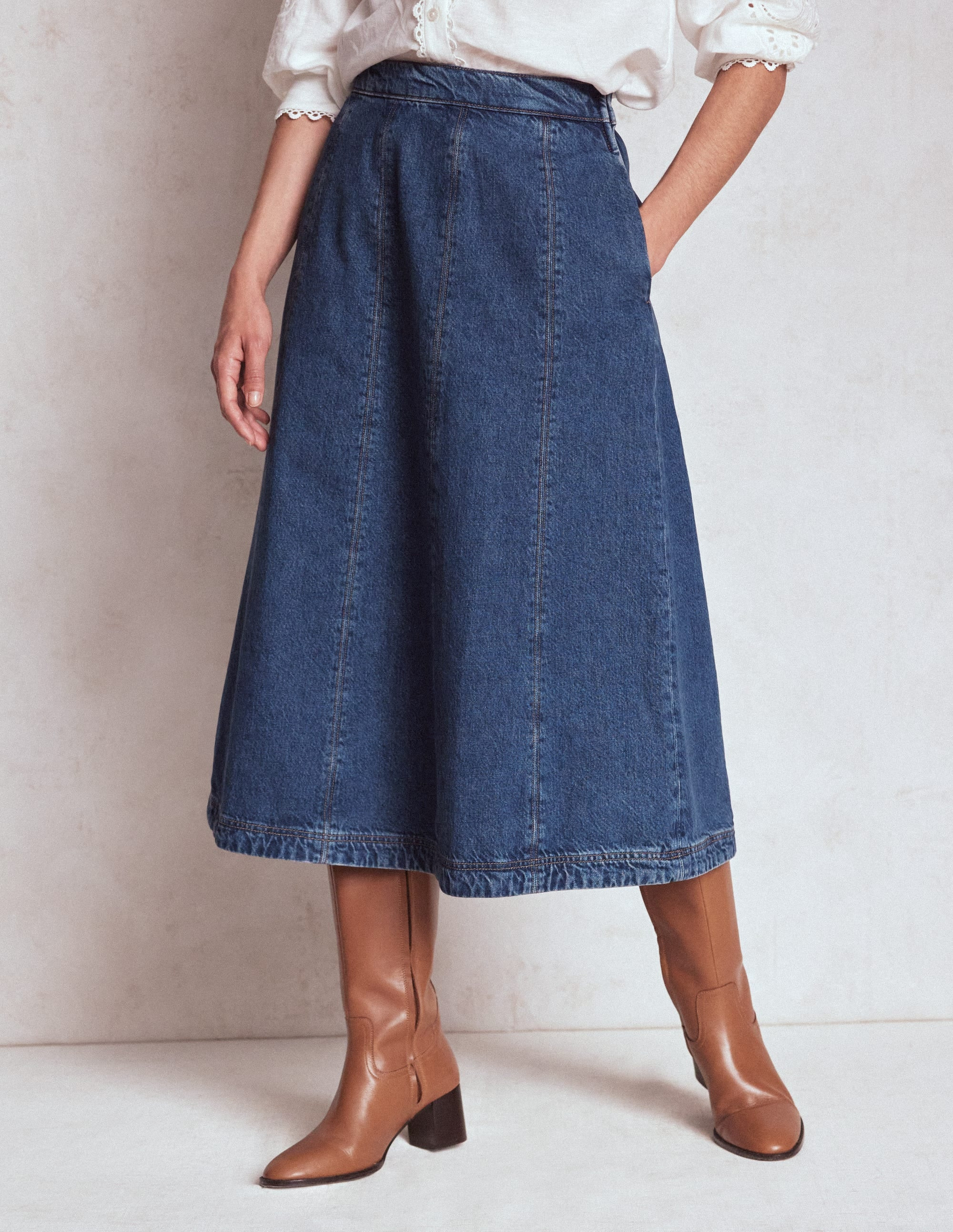 Joy Panelled Denim Skirt-Mid Wash | Boden (US)