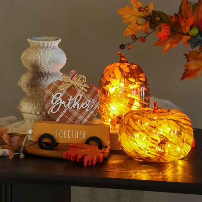 Better Homes & Gardens Wide Marble Glass Pumpkin, Orange | Walmart (US)