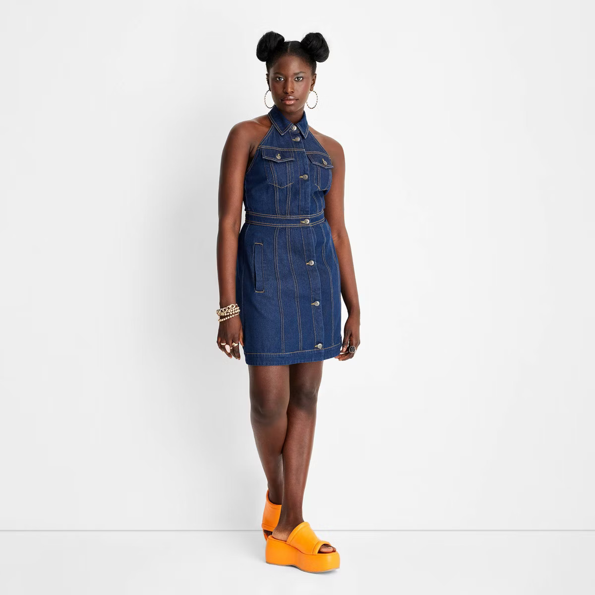 Women's Collared Denim Mini Dress - Future Collective™ with Alani Noelle Blue | Target