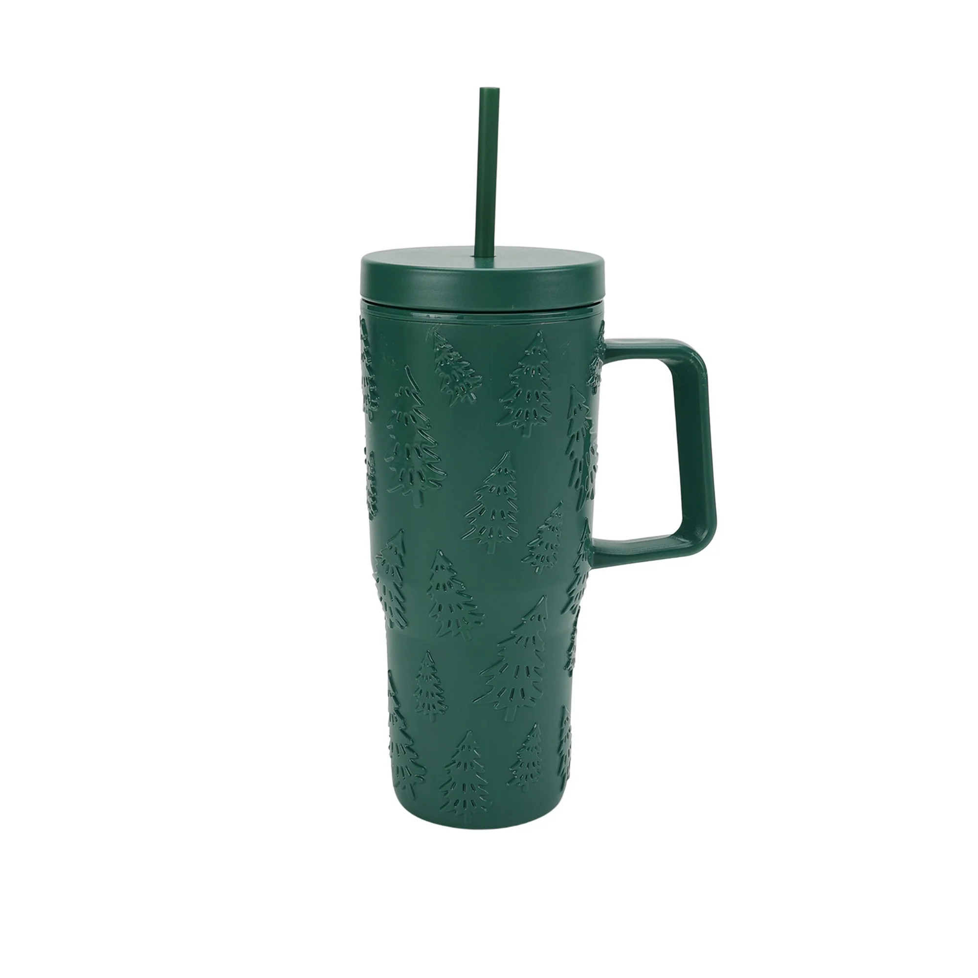 30 Ounce Green Acrylic Double Wall Embossed Christmas Trees Tumbler with Straw and Handle, by Hol... | Walmart (US)