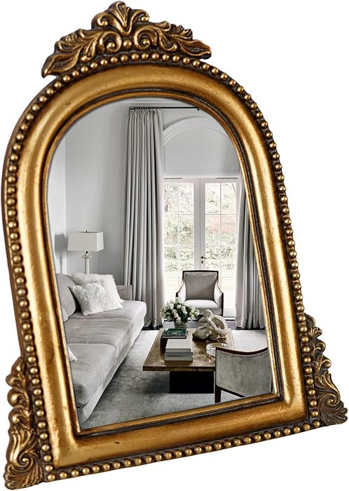 OIGUMR Smaller Vintage Gold Ornate Baroque Mirror Vanity Desk Table Mirror Arched Makeup Mirror w... | Amazon (US)