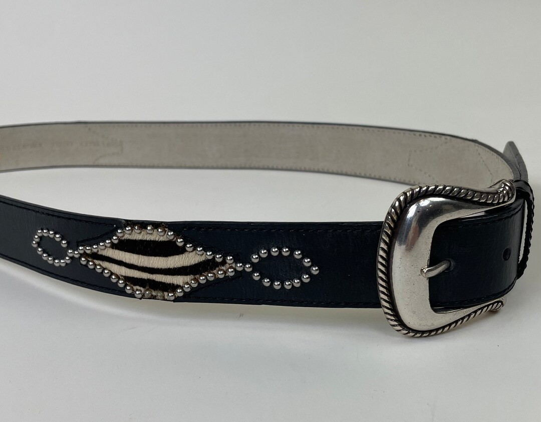Vintage 80s Nine West Leather Belt: Faux Zebra & Studded Western Buckle (38-42" Waist) | Etsy (US)