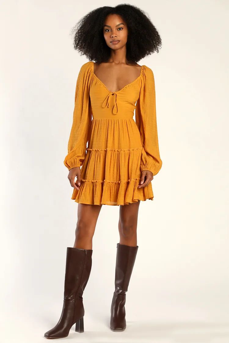 Tender Memories Yellow Tiered Ruffled Balloon Sleeve Mini Dress | Lulus (US)