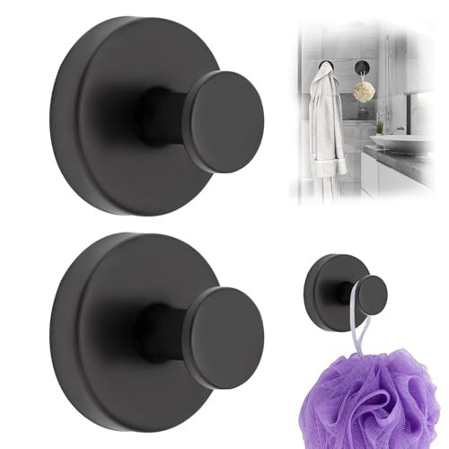 AMAZOPEN 2 PCS Suction Cup Hooks for Shower, 15 lbs (max) Removable Towel Hooks for Bathroom Window Glass Door Wall, Versatile Black Shower Hook, Bath Robe Looafh Hook for Hanging - Black | Amazon (US)
