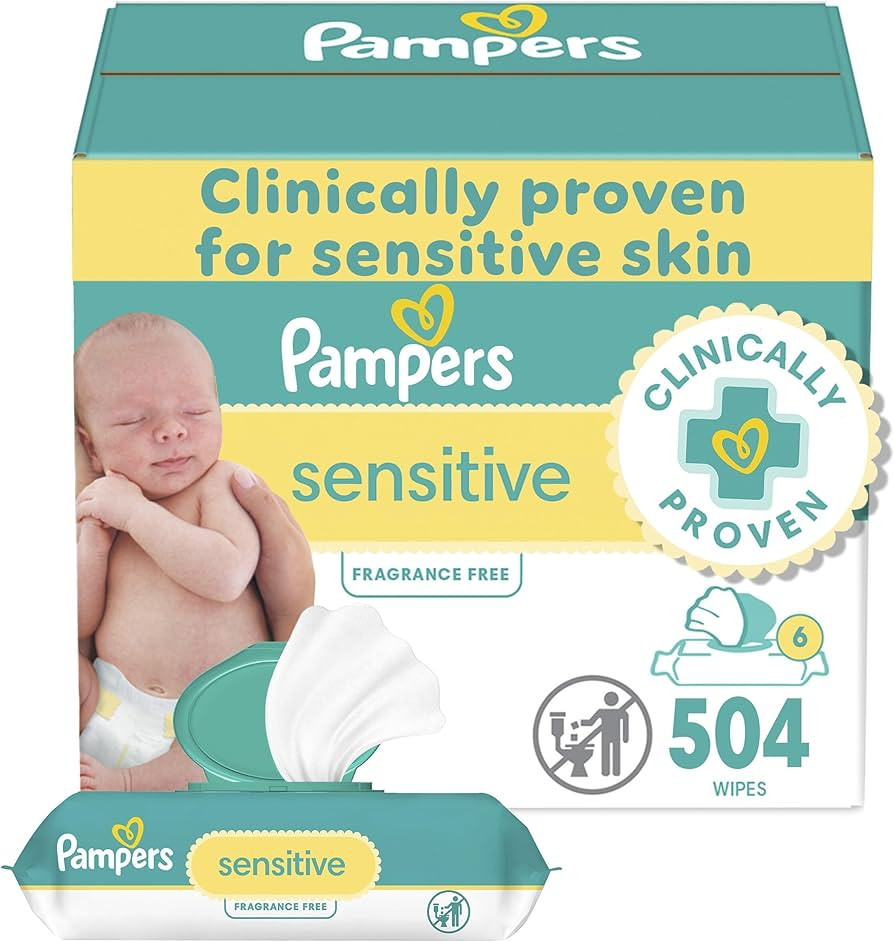 Pampers Sensitive Baby Wipes, Water Based, Hypoallergenic and Unscented, 6 Flip-Top Packs (504 Wi... | Amazon (US)