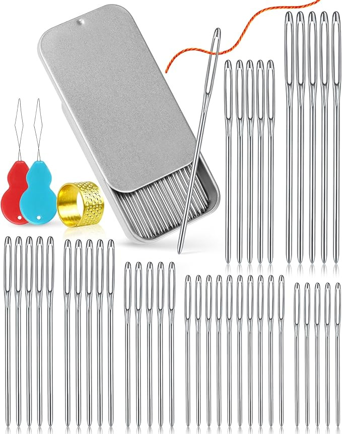 FIVEIZERO 80/40 PCS Large-Eye Blunt Needles,8 Sizes Stainless Steel Yarn Knitting Needles,Sewing ... | Amazon (US)