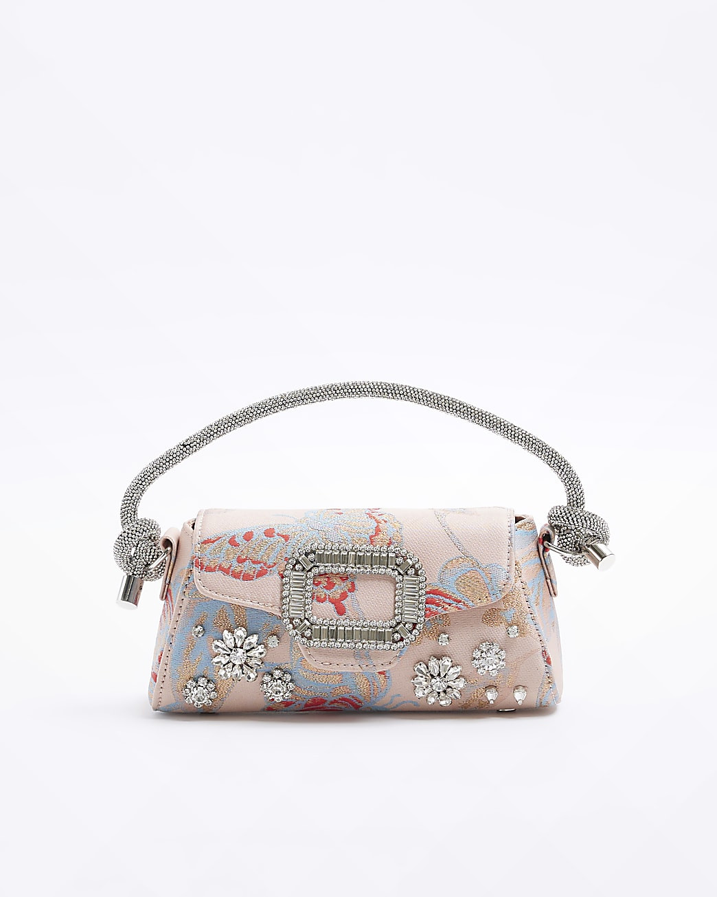 Pink jacquard embellished clutch bag | River Island (UK & IE)