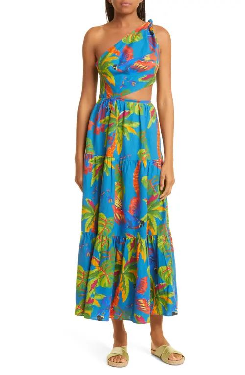 FARM Rio Sunny Day One-Shoulder Linen Blend Maxi Dress at Nordstrom, Size X-Small | Nordstrom