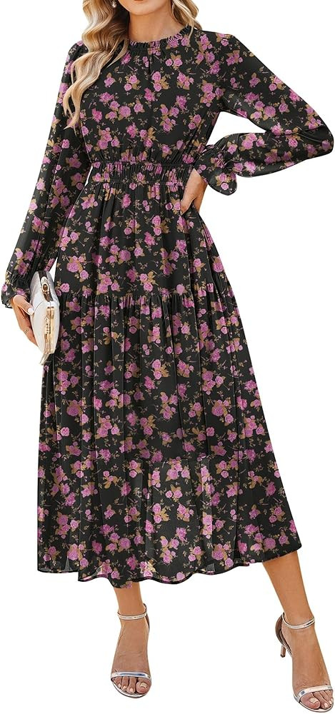 GRACE KARIN Women's Floral Long Sleeve Fall Wedding Guest Maxi Dress | Amazon (US)