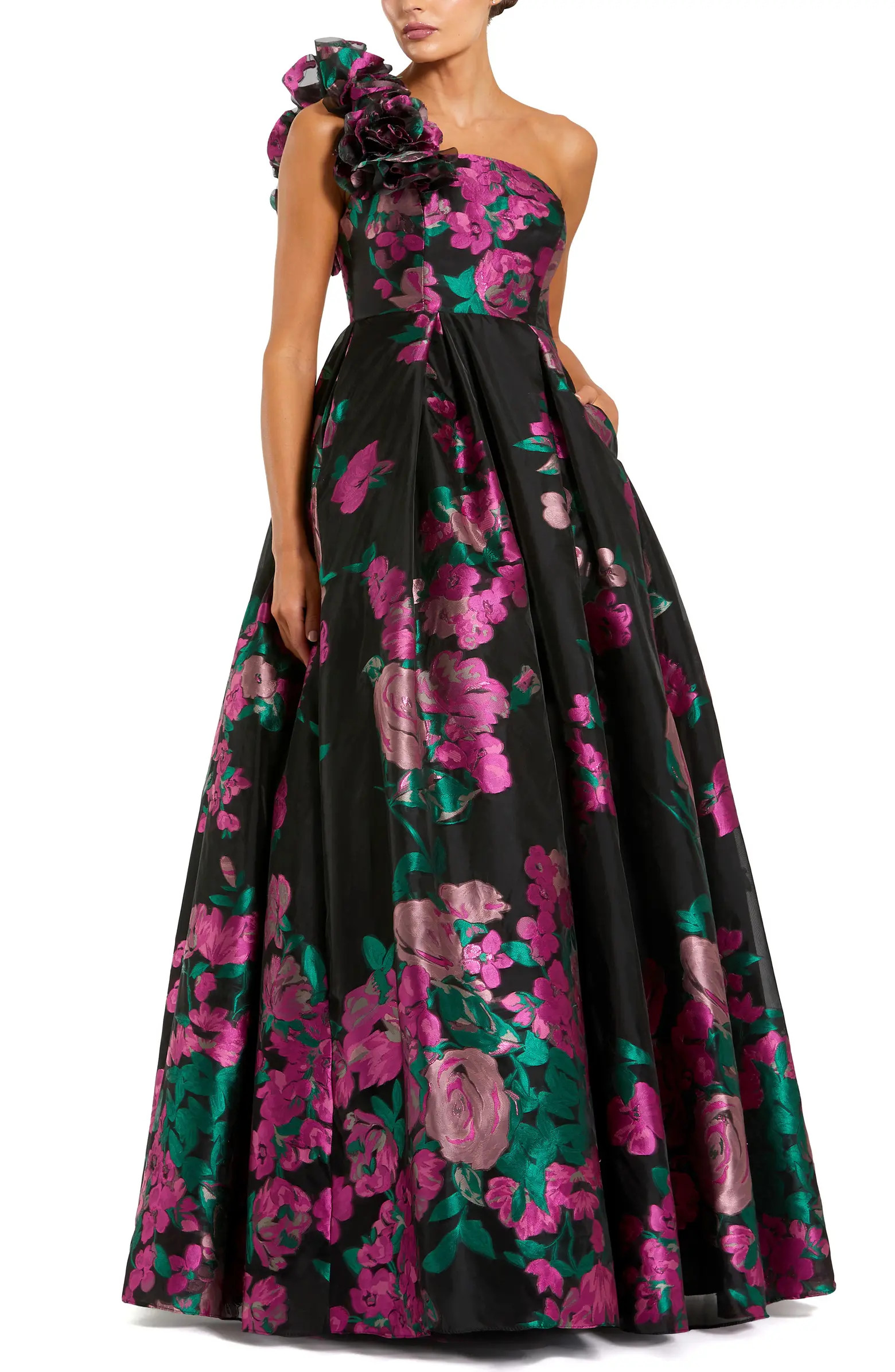 One Shoulder Floral Brocade Ballgown | Nordstrom