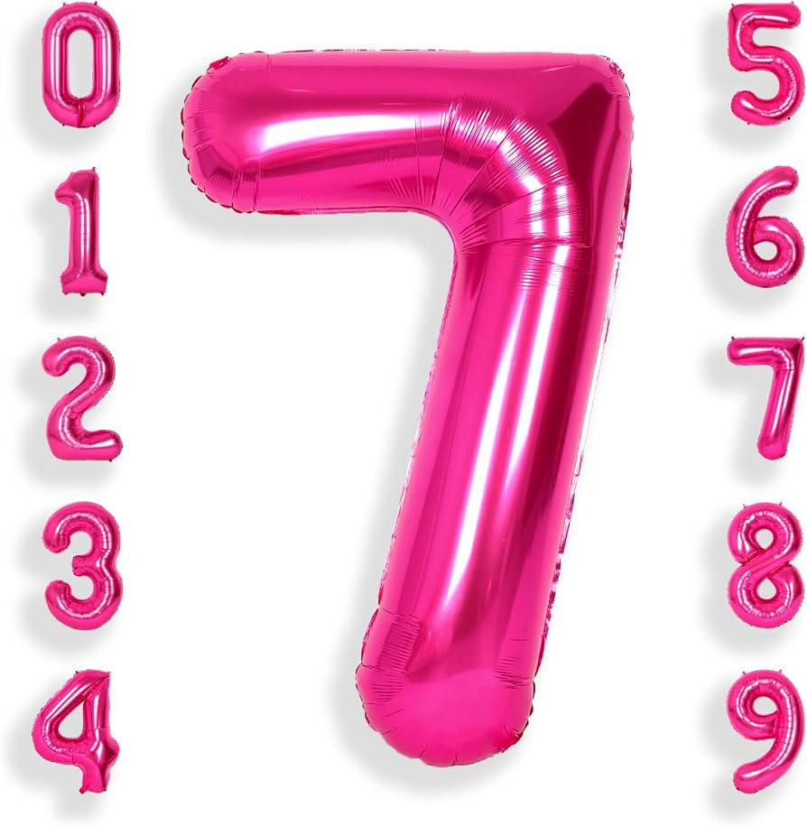 SUWEN 40 Inch Hot Pink Large 7 Number Balloons Big Foil Helium Number Balloons 0-9 Jumbo Happy 7t... | Amazon (US)