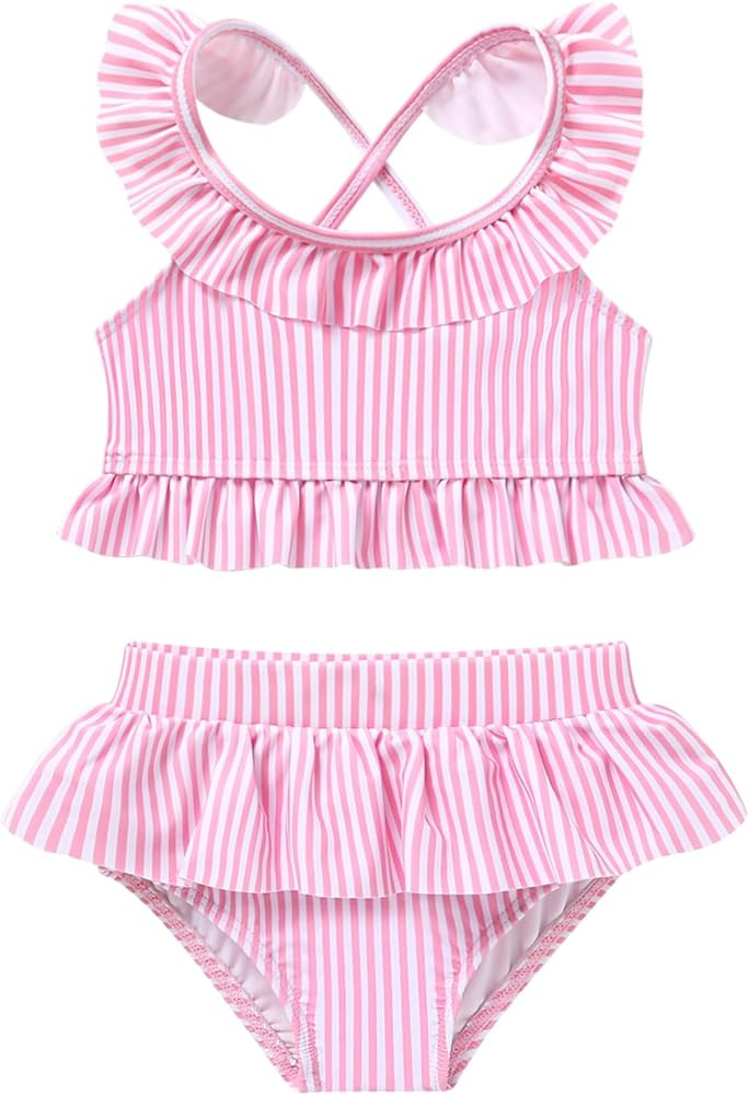 YOUNGER TREE Toddler Baby Girl Two Pieces Swimsuit Summer Stripe Bathing Suit Beach Swimwear Biki... | Amazon (US)