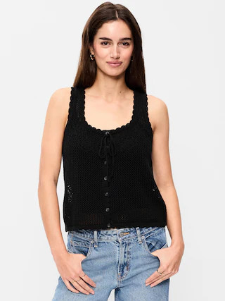 Sleeveless Seaside Cotton Crochet Tank Top | Old Navy (US)